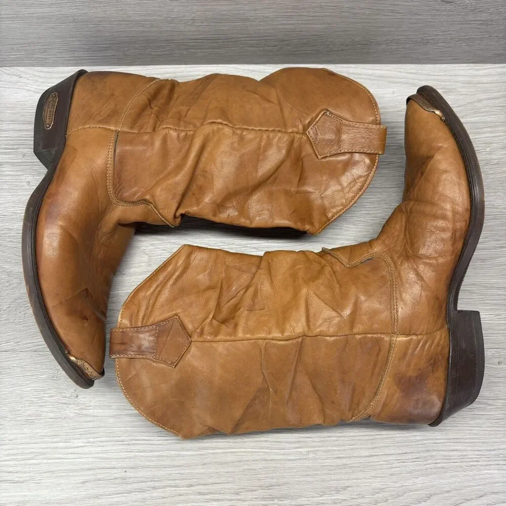 Vintage Code West Men’s 7 Brown Leather Cowboy Boots Almond Toe Western 90s 80s